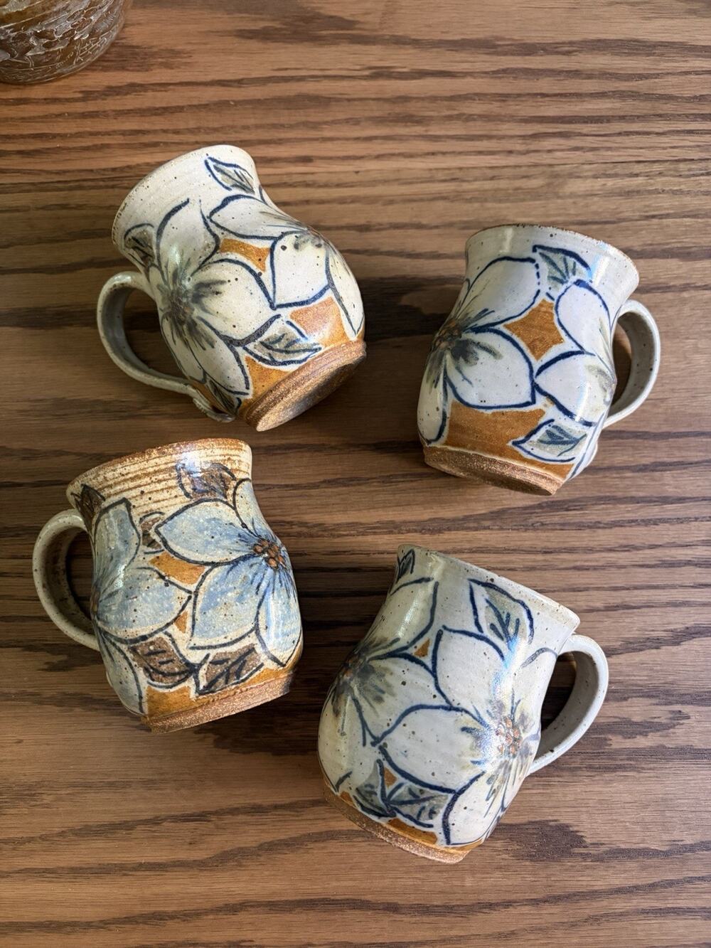 Vintage Studio Art Pottery Coffee Mugs Handmade Floral Mug Set Signed McFall